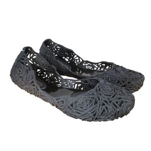 Melissa + Campana Black Rose Flower Ballet Flats Women's Size 10